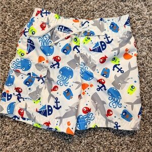 Koala Kids Shark and Octopus Swim Trunks - White and Blue
